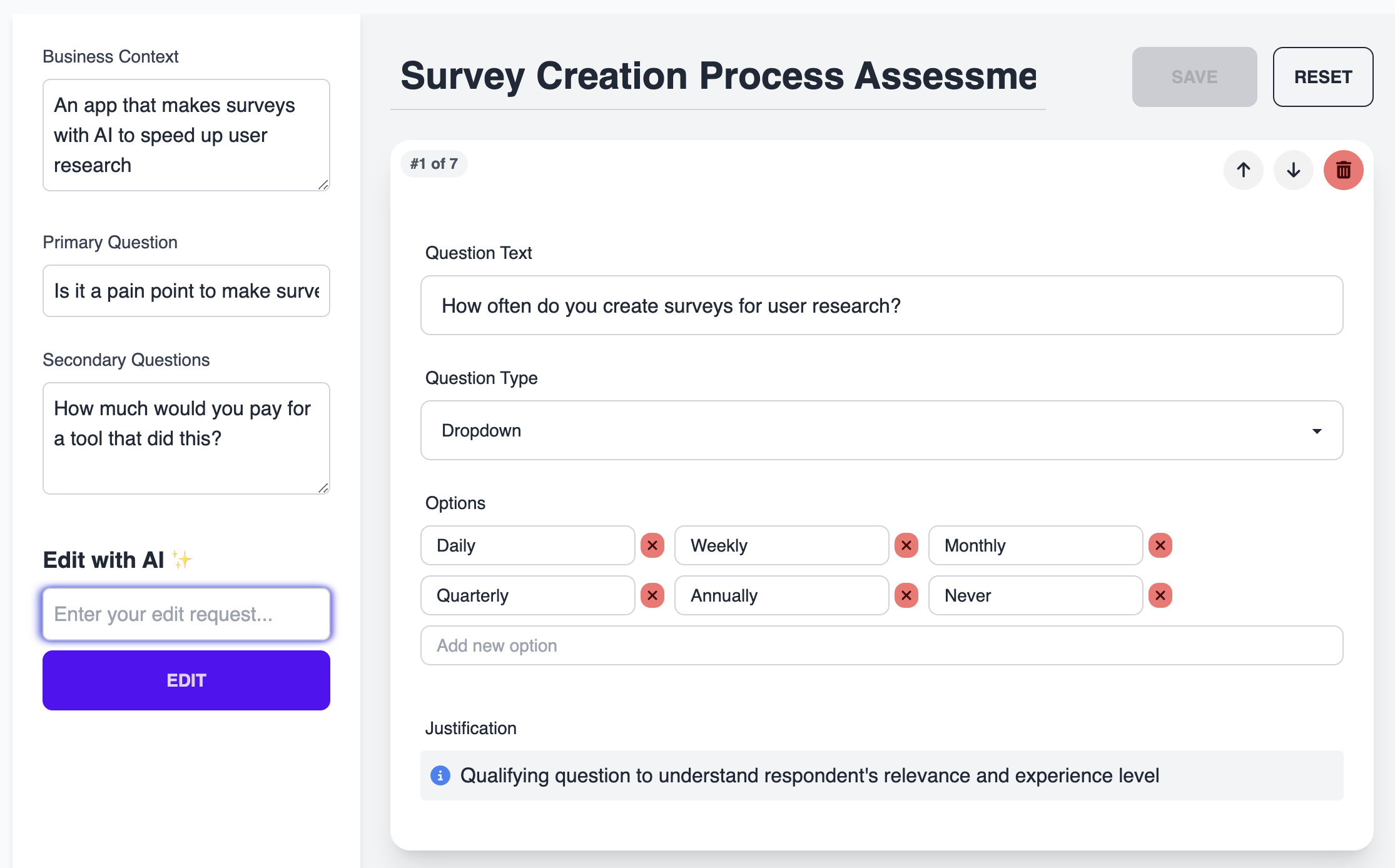 Survey Creation Interface